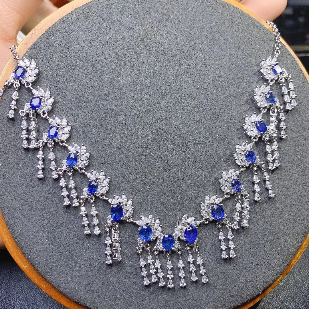 Sterling Silver 925 Natural Sri Lankan Sapphire Necklace Jewelry Fire Color Good women's luxury jewelry certified boutique