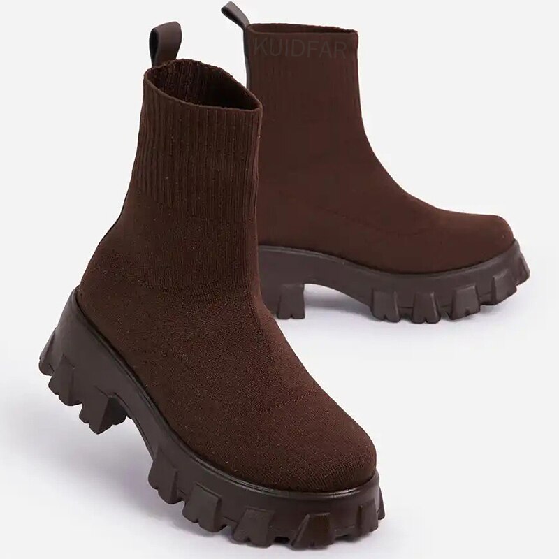 Femininas Socks Ankle Boots Platform Shoes Women Heels Botines Mujer