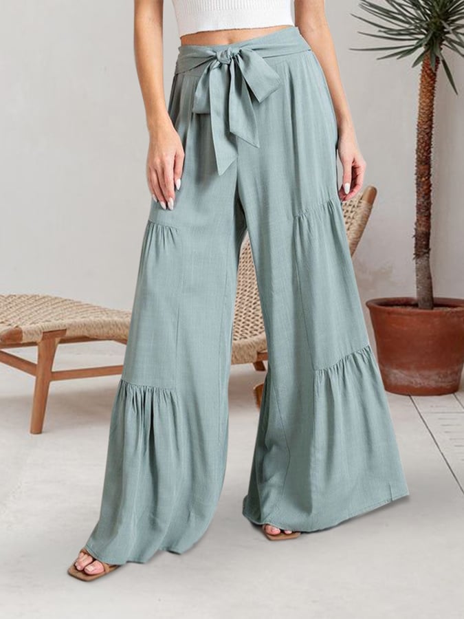 Women's Solid Color Casual Loose Pleated Wide Leg Pants