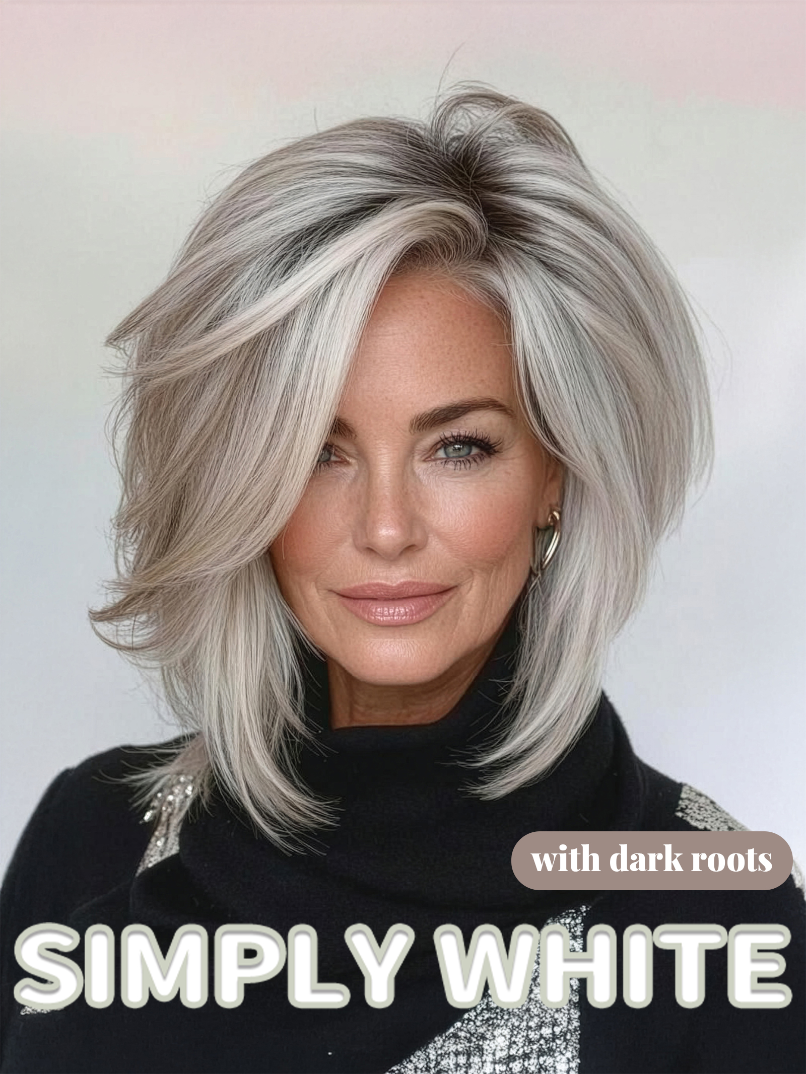 Silver Layered Wig with Natural Dark Roots