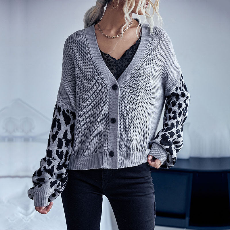 Leopard-Print Sweater Coat for Women: Stylish and Long-Sleeved