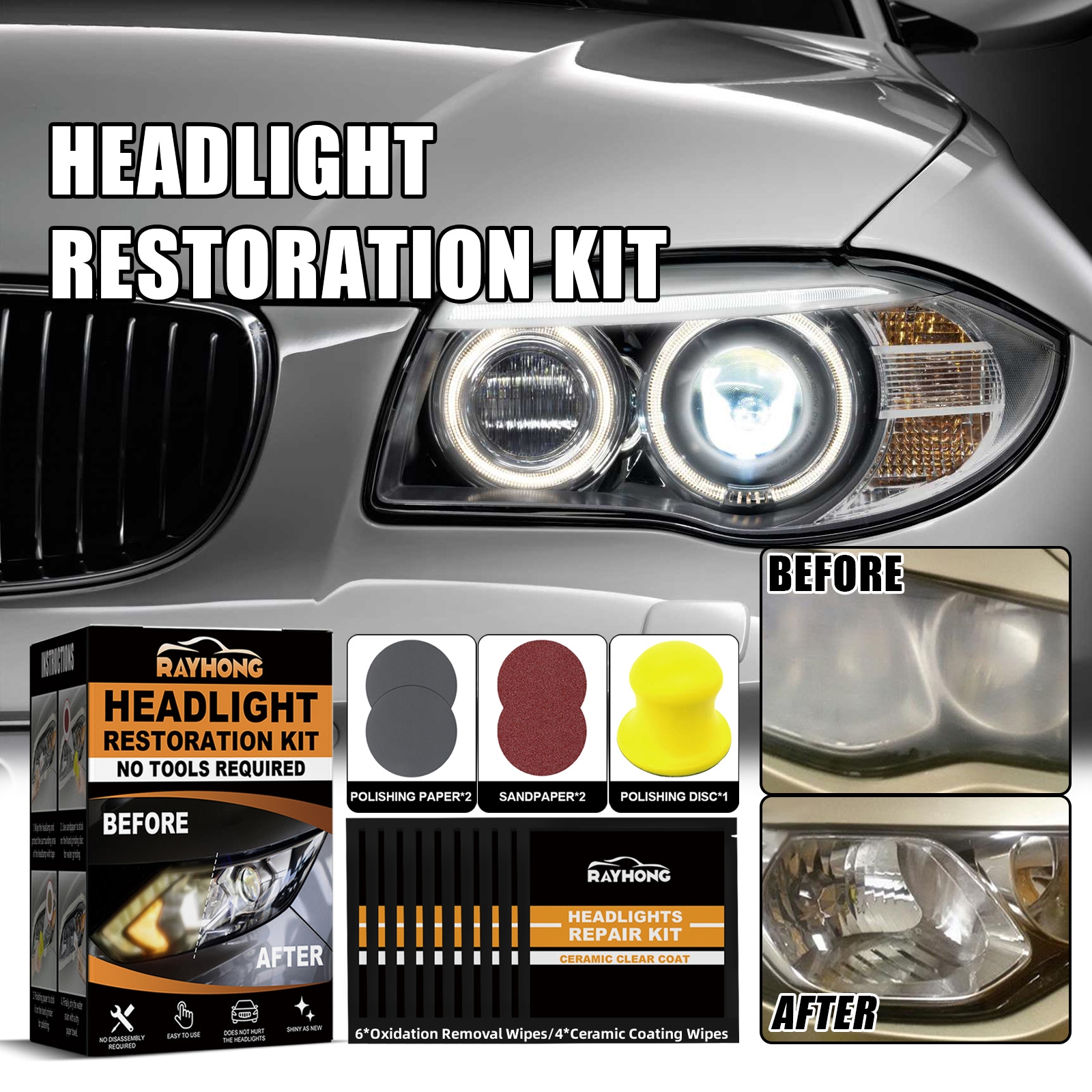 Car Headlamp Lens Cleaning Kit