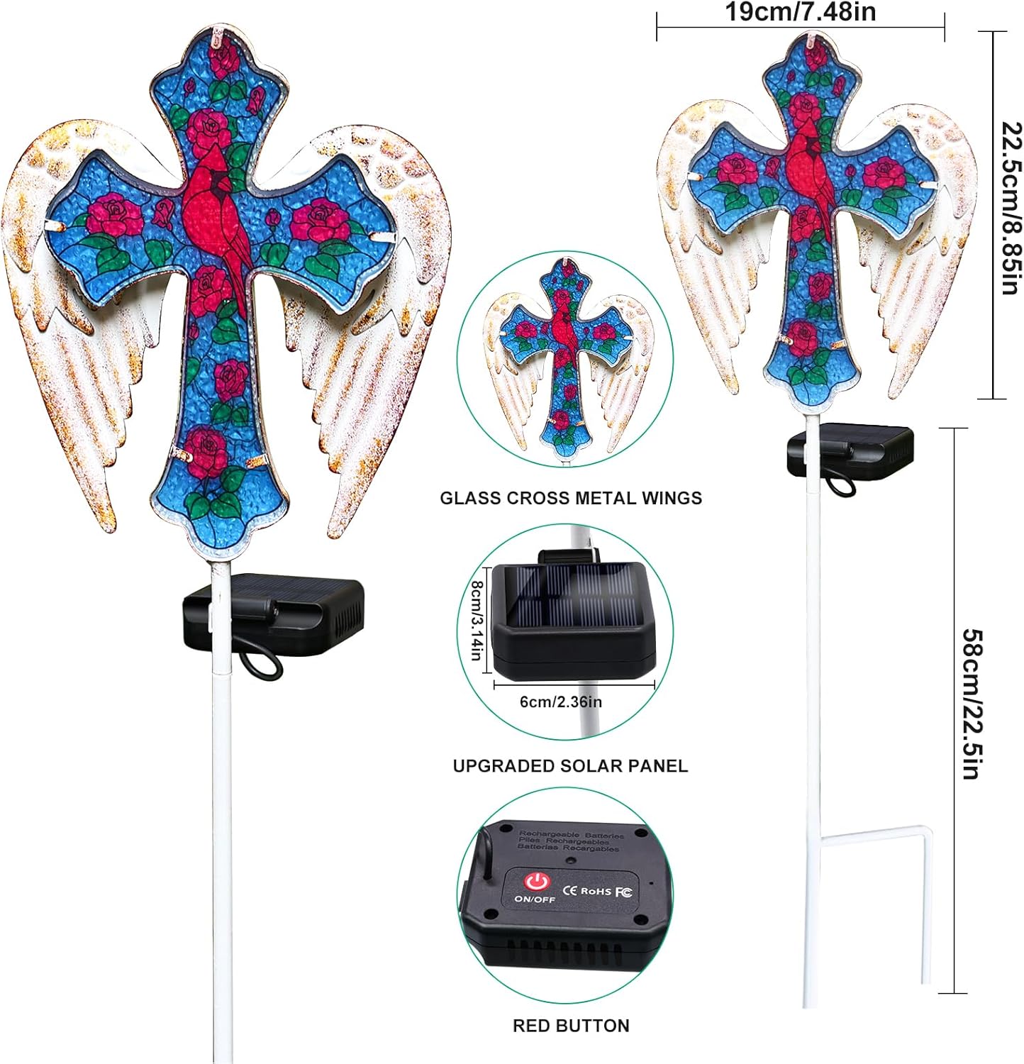 🎄CHRISTMAS ON SALE🔥Solar Glass Cross Garden Stake Light,Cemetery Decorations,Sympathy Memorial Gifts