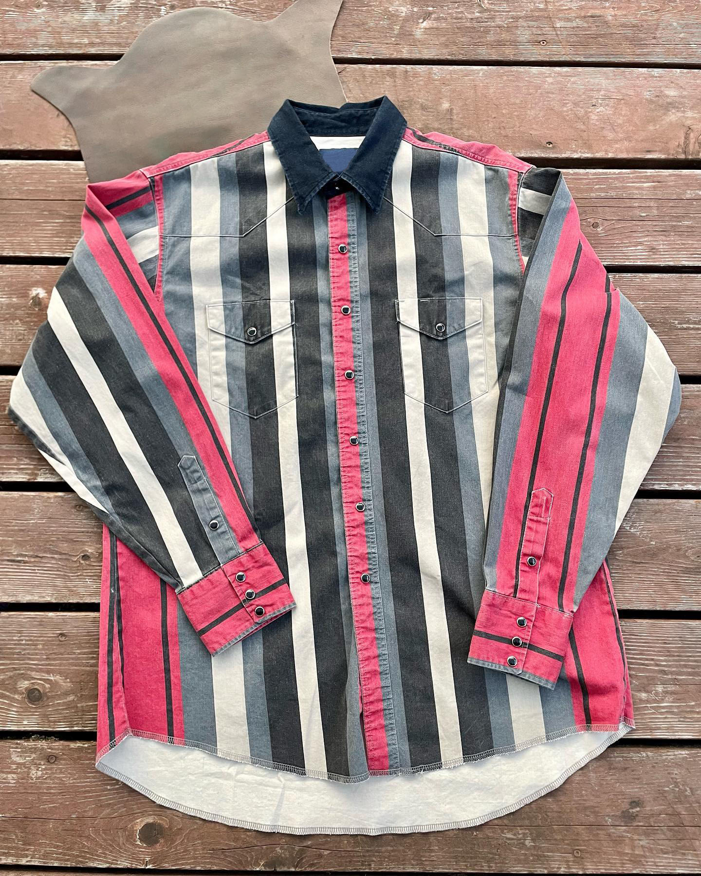 Men's Western Casual Red and Black Striped Shirt