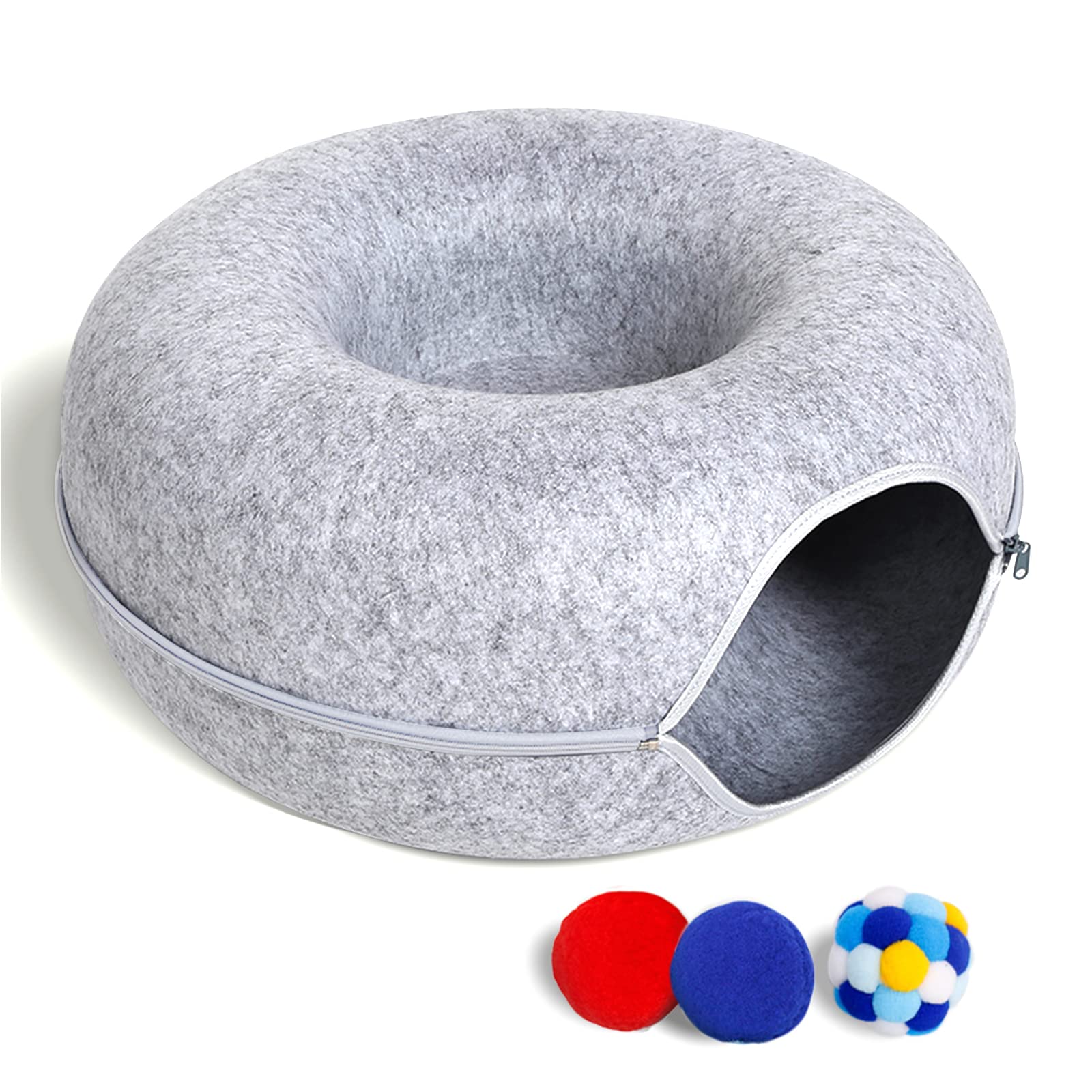 Large Cat Tunnel Bed for Indoor Cats, Scratch Resistant Donut Cat Bed, Up to 30 Lbs