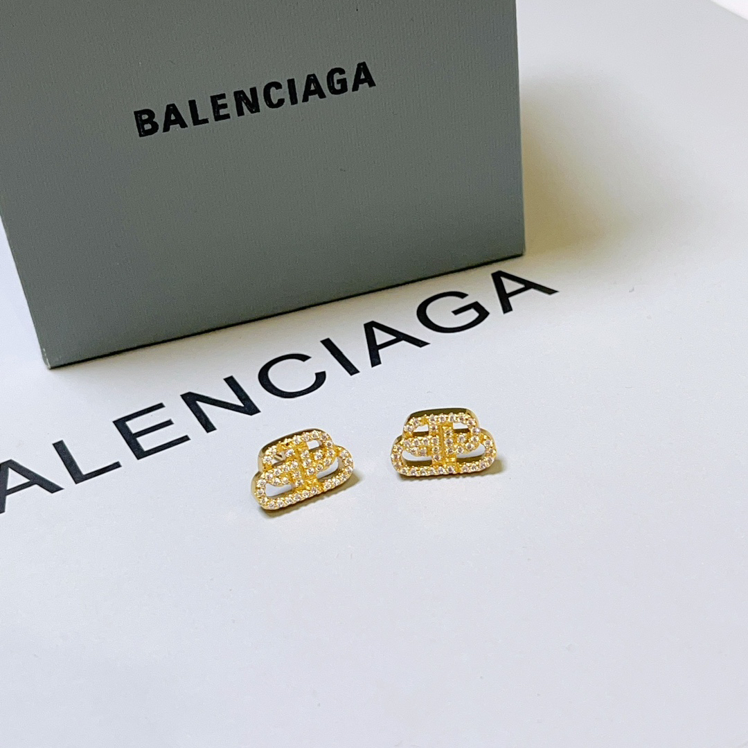 Balenciaga BB gold-tone diamond stud earrings