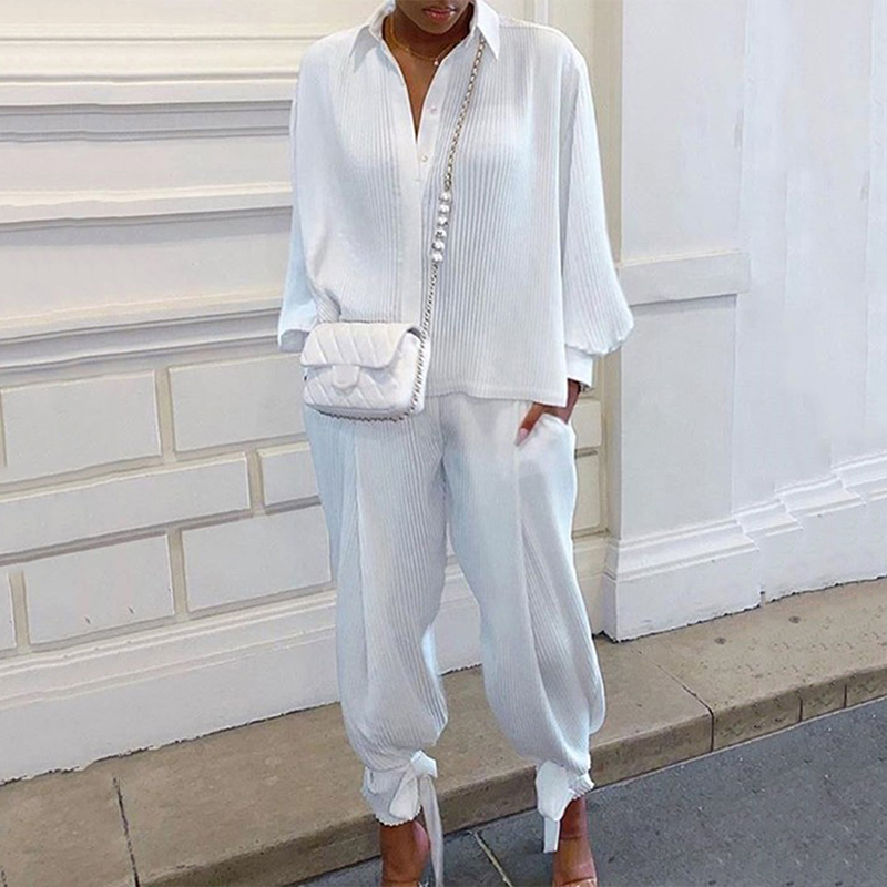 Threaded Loose Shirt Two-Piece Set