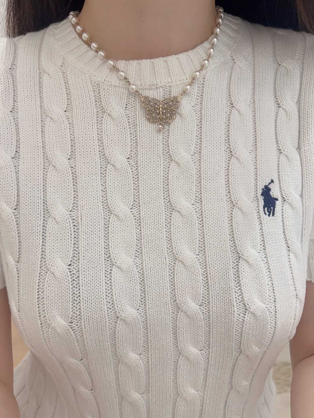 Dior Hollow Butterfly Pearl Necklace