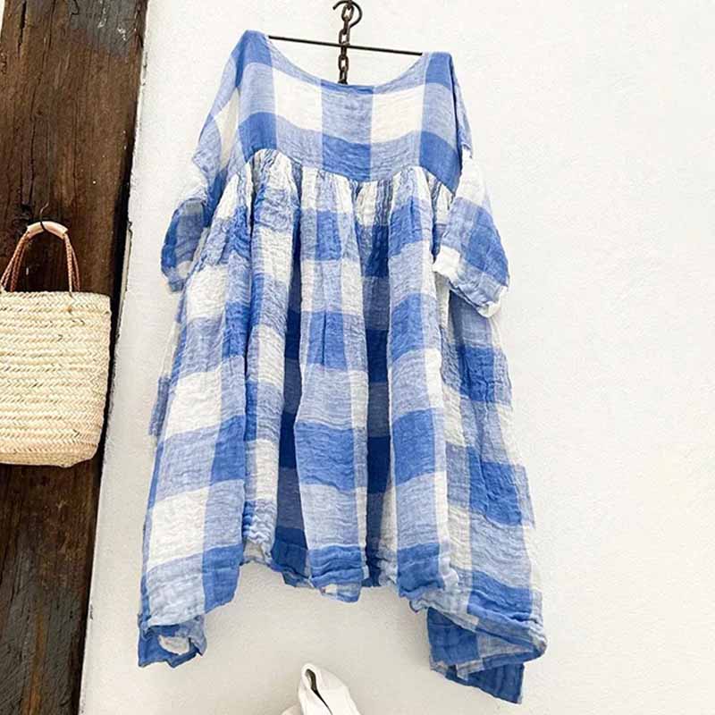 Plaid Patchwork Comfortable Loose Fitting Midi Dress