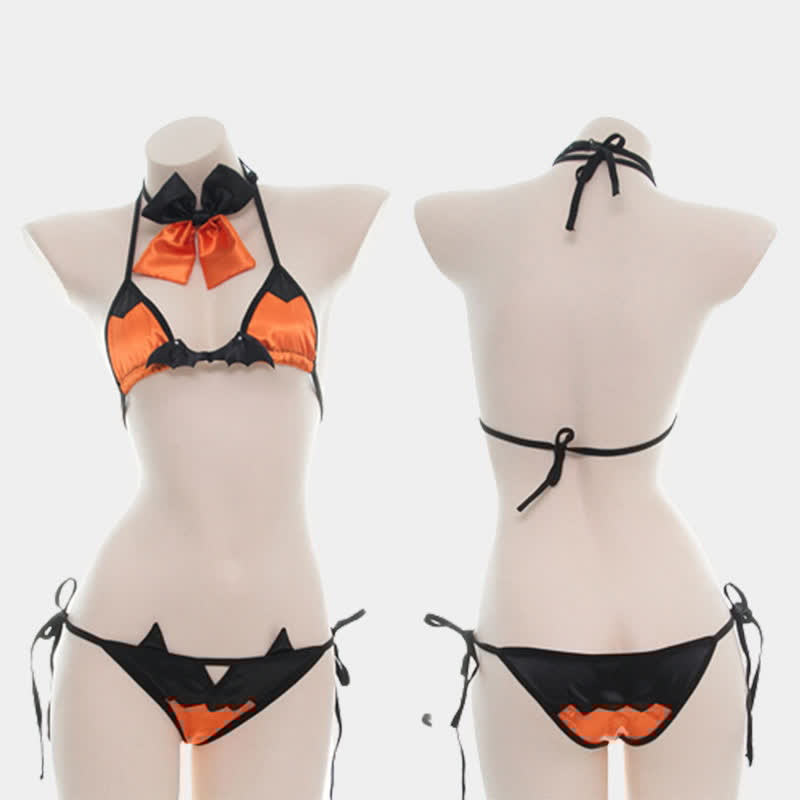 Devil Bow Lace Bikini Lingerie Set