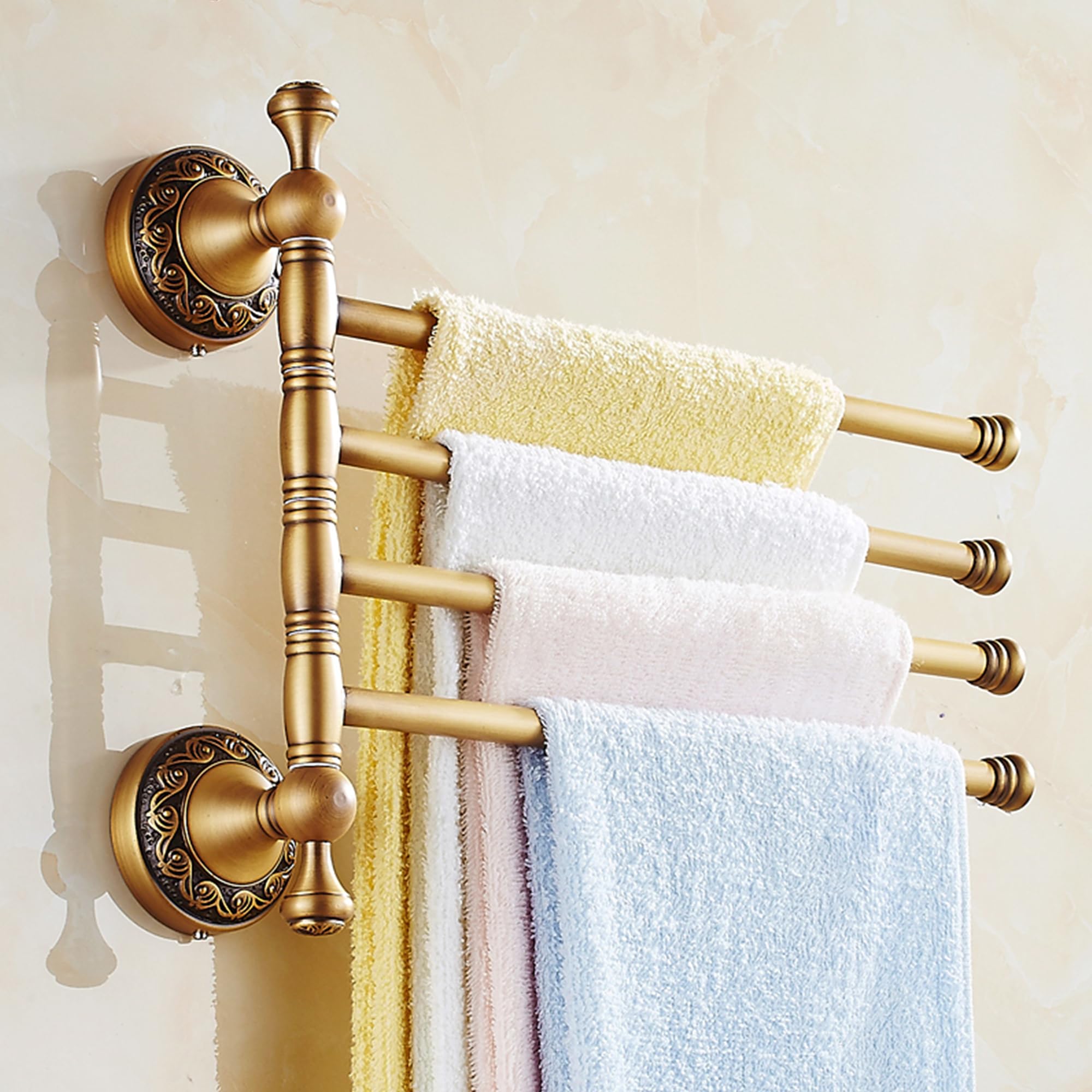 Folding Four-Arm Swivel Brass Towel Rack