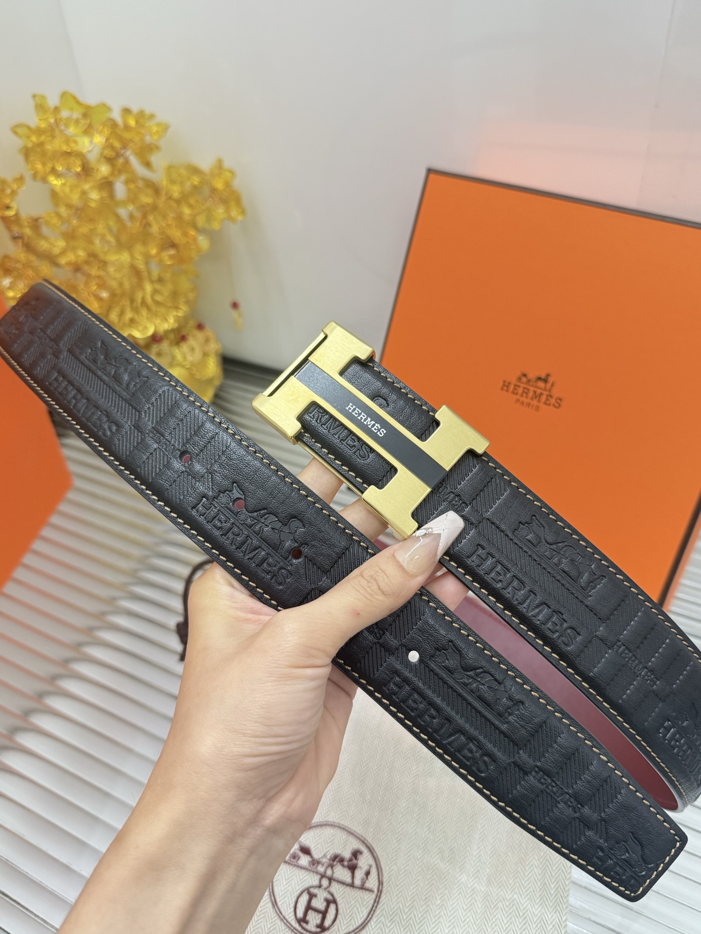 Hermès TOGO calfskin double-sided belt width 3.8CM