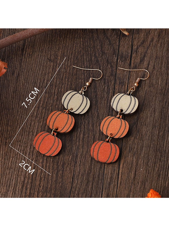 Women's Autumn Halloween Thanksgiving Pumpkin Wooden Earrings