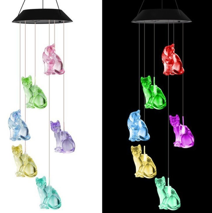 🎁🔥ON SALE - 45% OFF🔥Solar color-changing hummingbird wind chime-Rainbow Color Changing LED Lights,Six birds and it comes assembled.