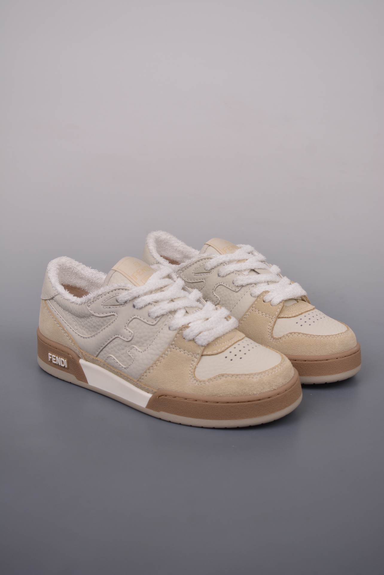 Fendi Match Sneaker Low Velcro Leather Beige 7E1493AHH2F1FHS