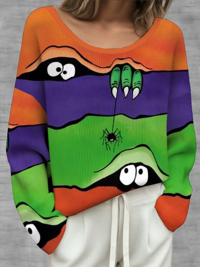 🔥Buy 3 Get 10% Off🔥Women's Retro Halloween Peekaboo Monster Print Top
