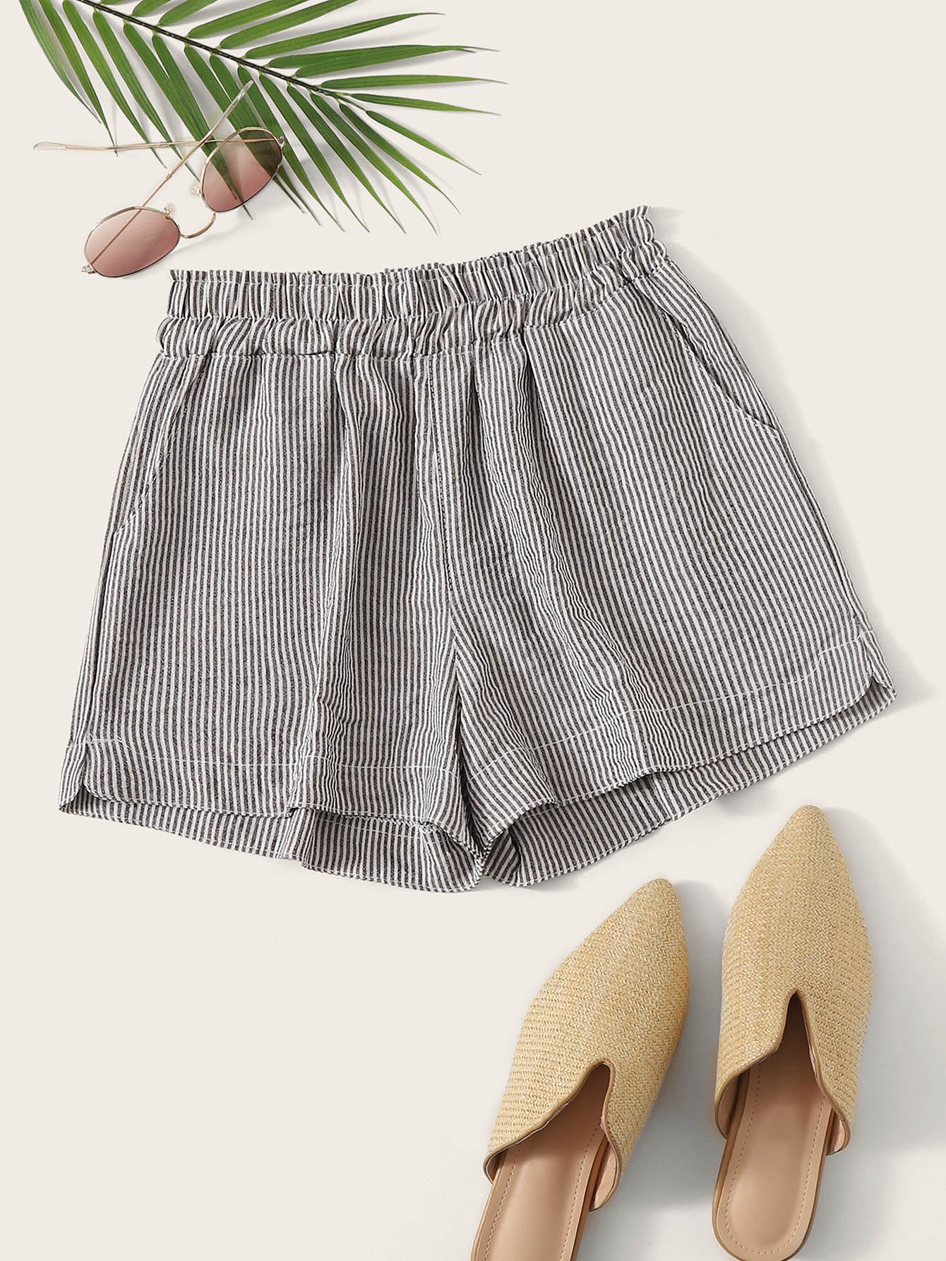 Elastic Waist Striped Shorts