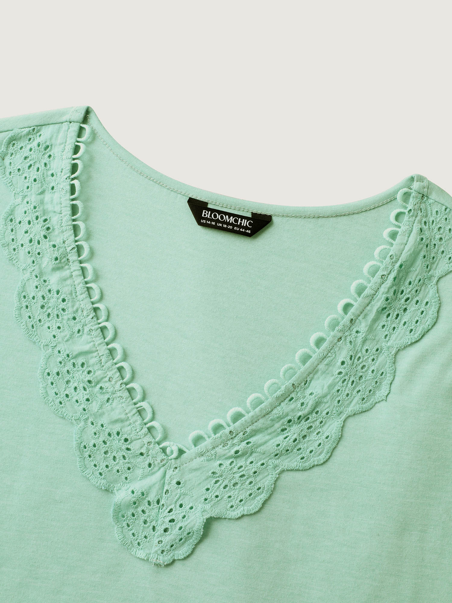 Webbed Lace V-Neck Solid T-Shirt