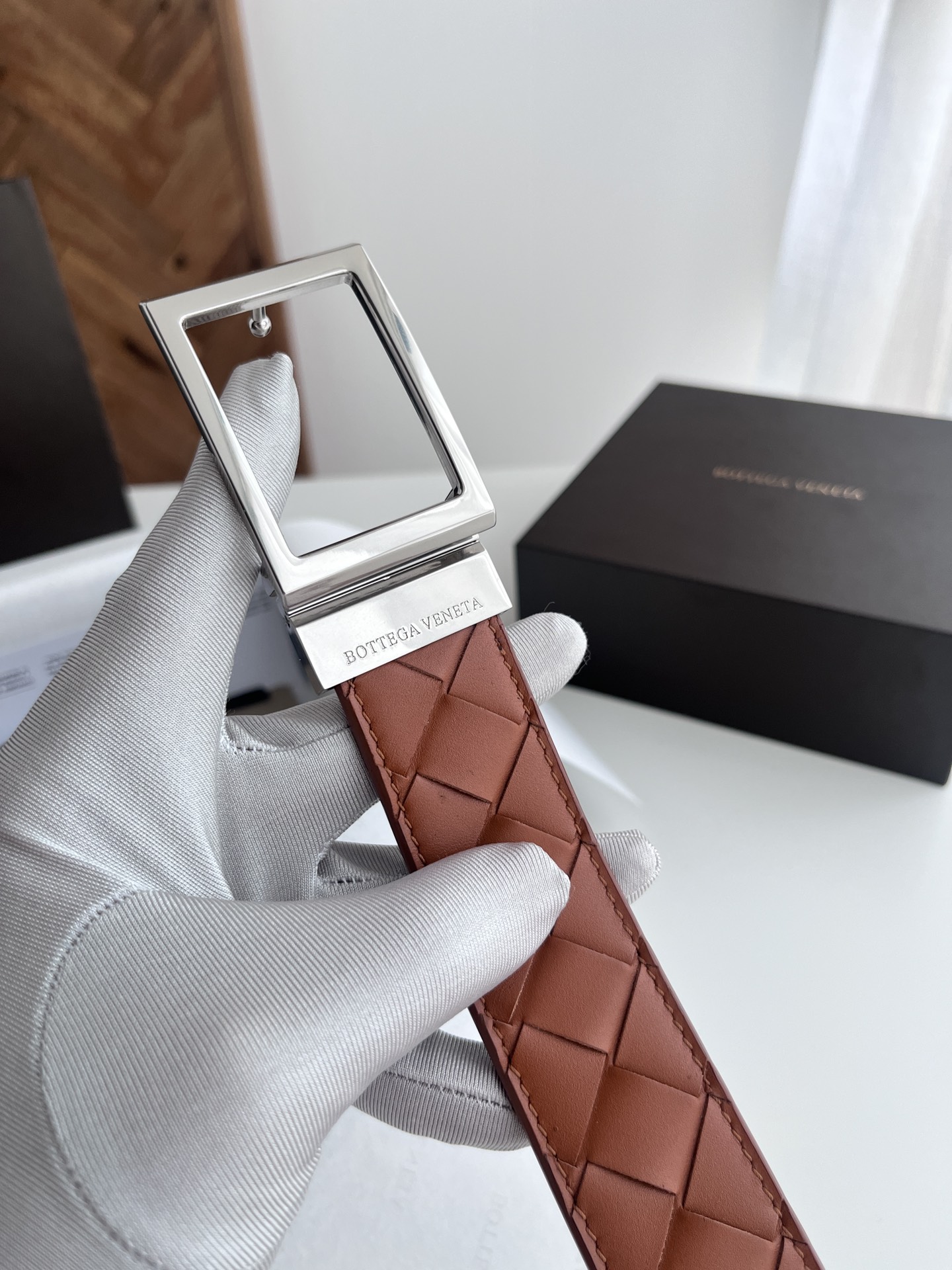 Bottega Veneta intreccio woven leather belt, 3.5cm wide