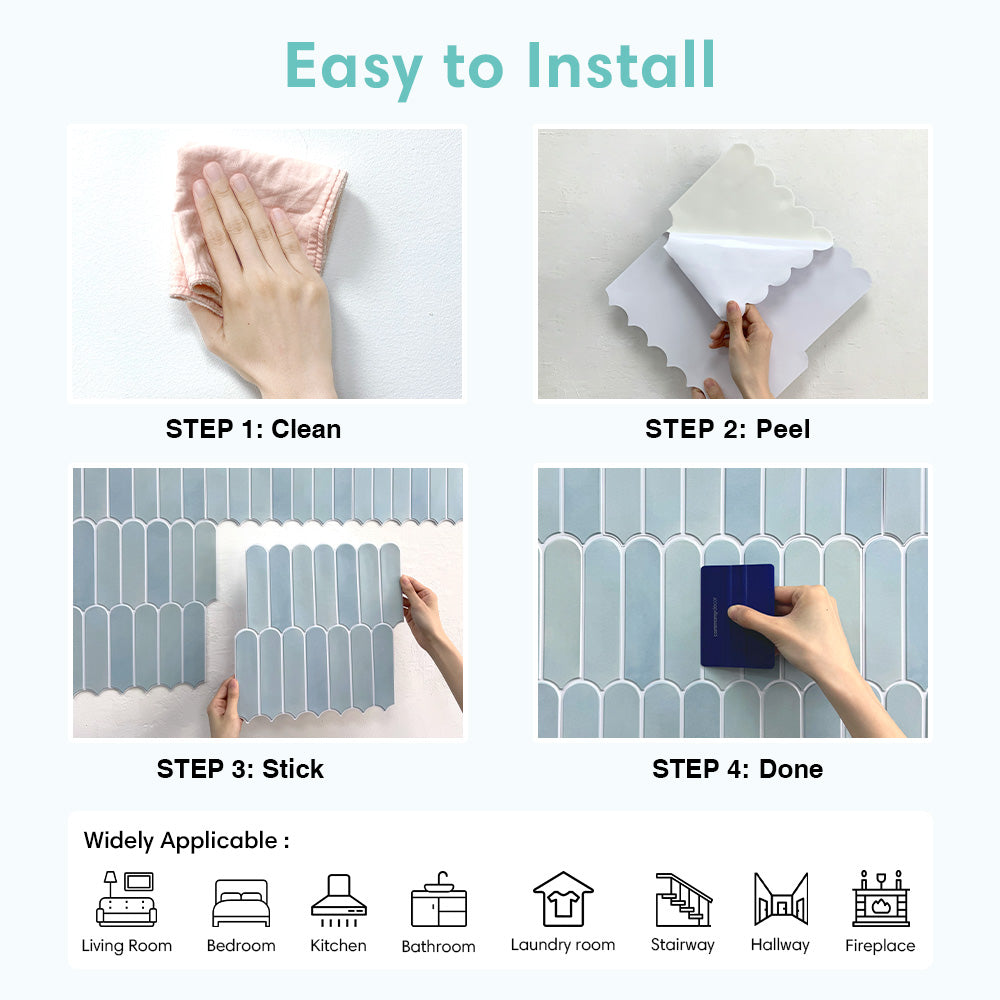 3D Sky Blue Fish Scale Peel and Stick Wall Tile