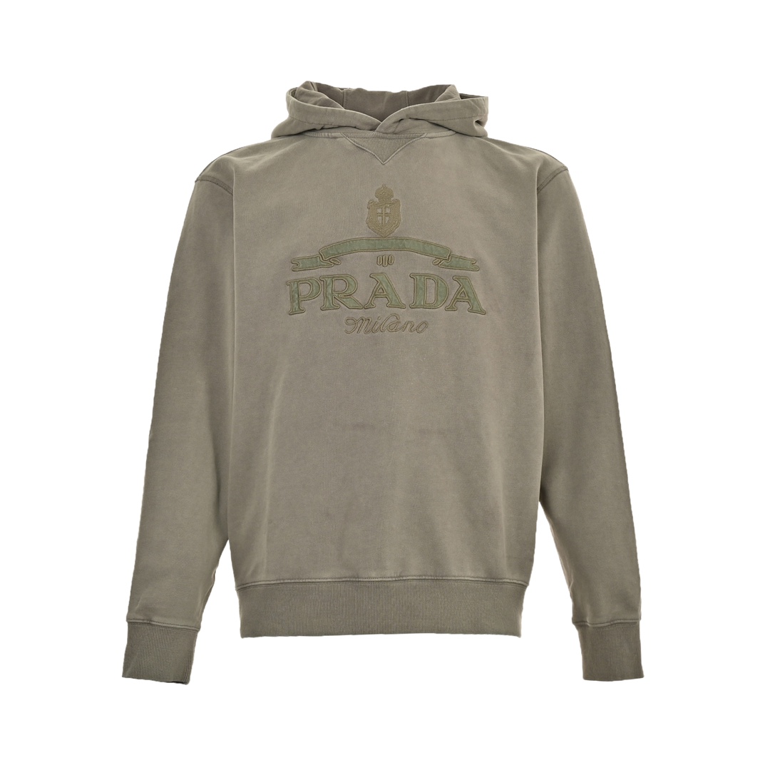 Prada 24Fw embroidered logo washed hooded sweatshirt
