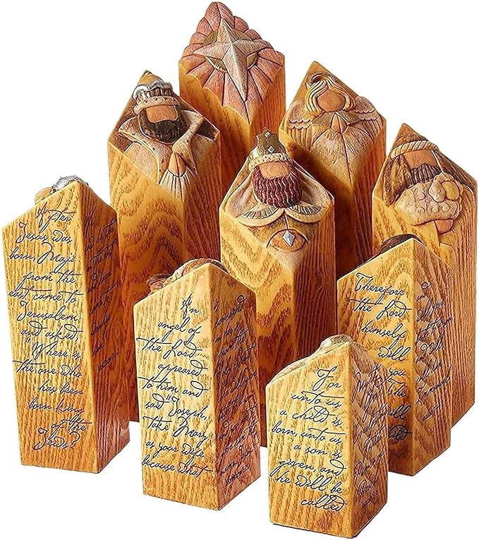 🙏🙏9 Piece Exquisite Resin Prayer Pillar Set - Inspirational Christian Sculpture with Engraved Artwork