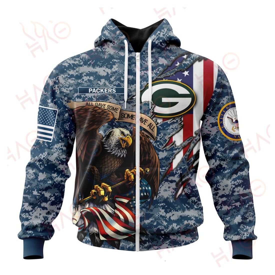 GREEN BAY PACKERS 3D HOODIE US NAVY VETERANS