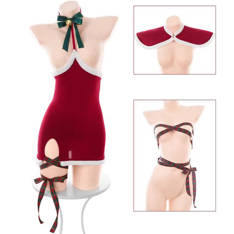 Christmas Lace-up Lingerie Dress Set