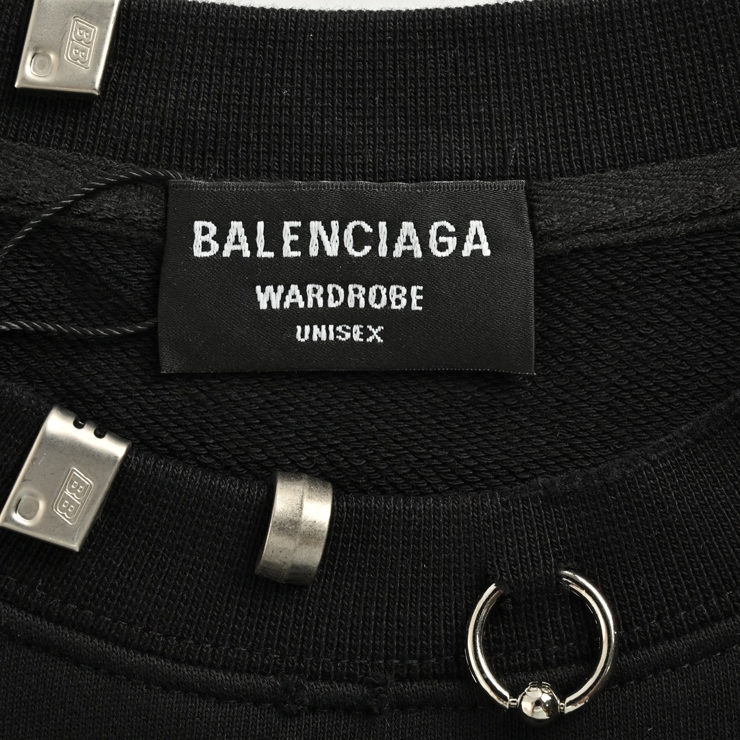 Balenciaga 24Fw pierced collar rivet crew neck sweatshirt