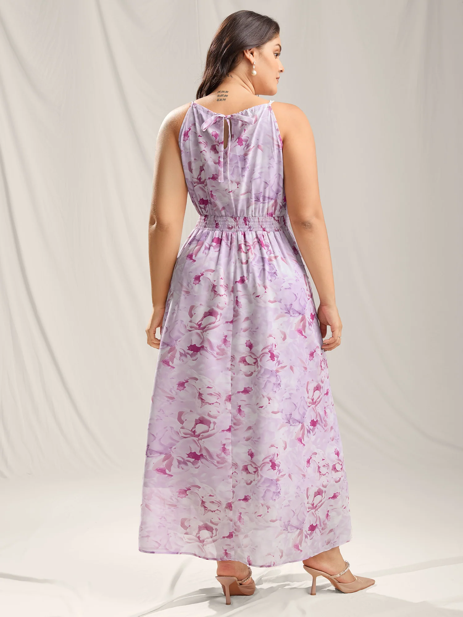 Floral Print Halter Neck Stretchy Midi Dress