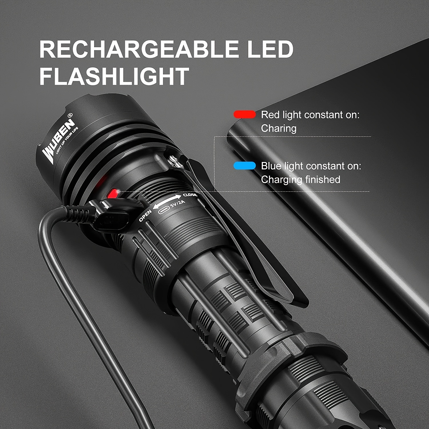 WUBEN T1 Rechargeable LED High-Powered Flashlight, Max Output 2000 Lumens, Max Beam Range 498 Meters, 4-Tactical 6 Outdoor Lighting Modes For Emergencies Camping Adventure