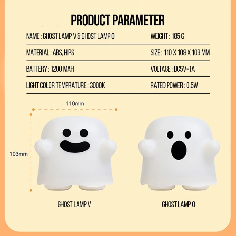 Adorable Ghost Lamp Touch-Activated Night Light