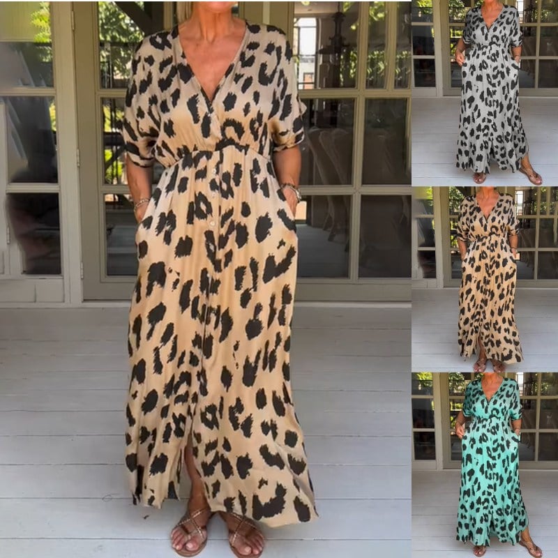 💃Loose Leopard V-Neck Maxi Dress(🔥Last Day Special Offer🔥)