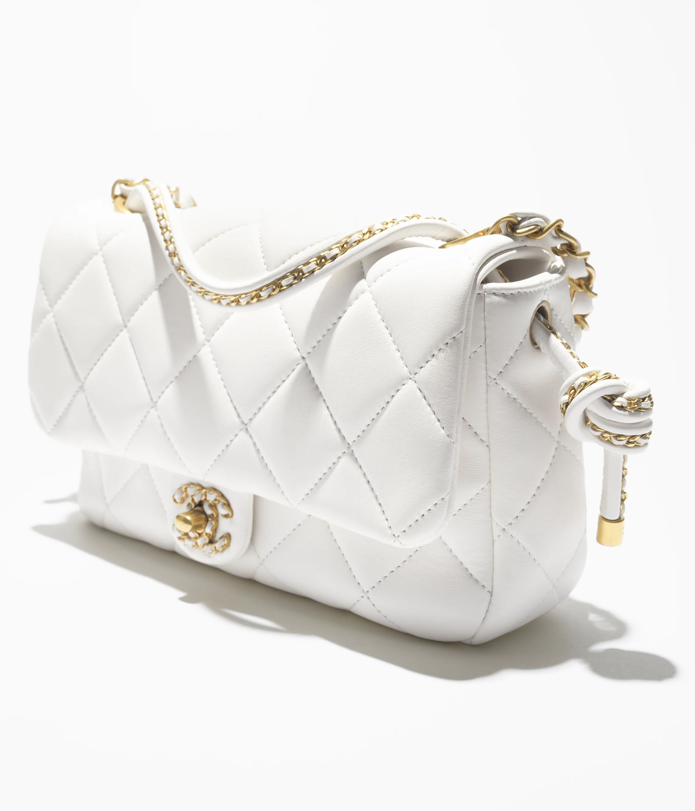 Chanel Flap Bag with Top Handle Lambskin & Gold Metal White AS5355-B19386-10601