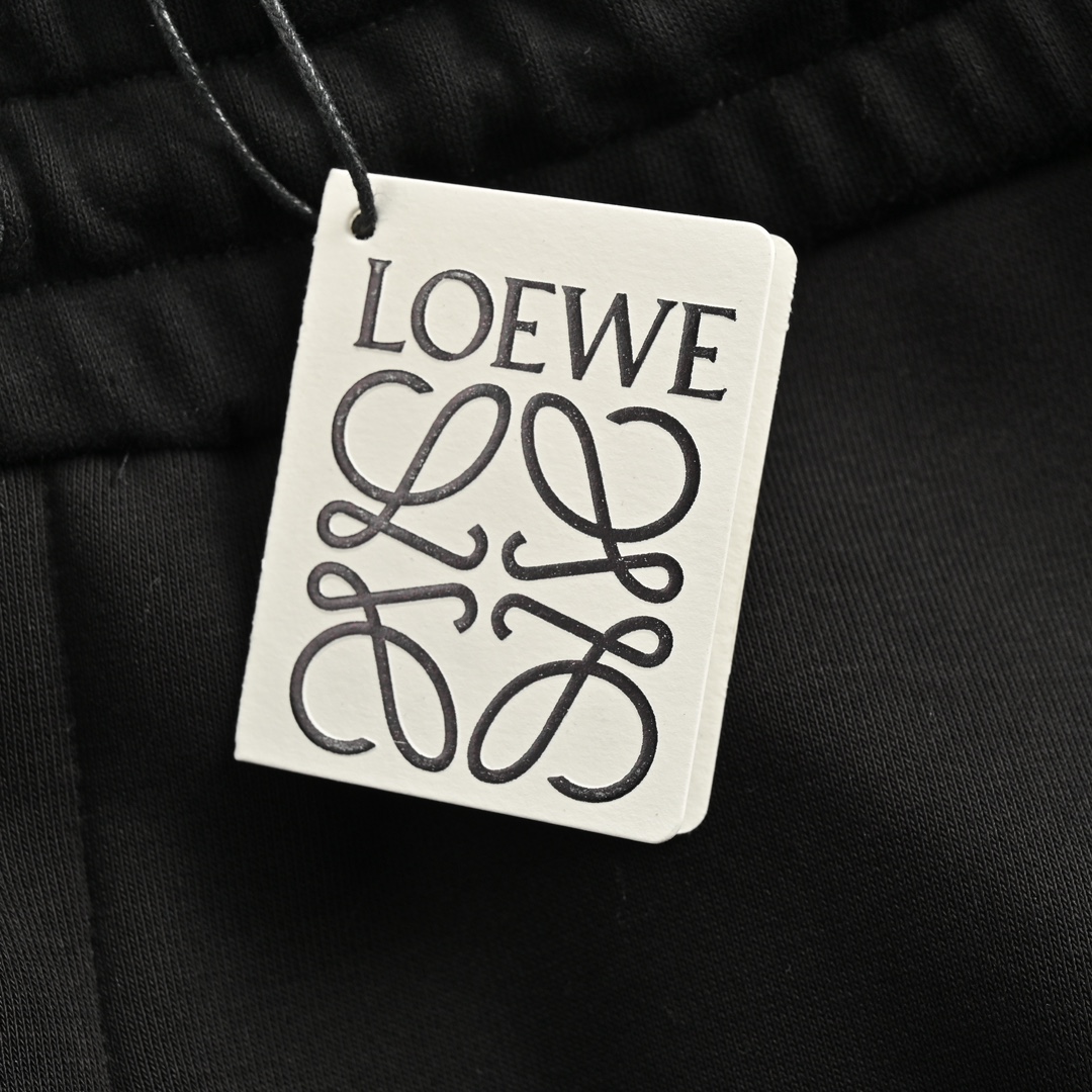 Loewe 23Fw leather patch pocket embroidered flame fleece trousers