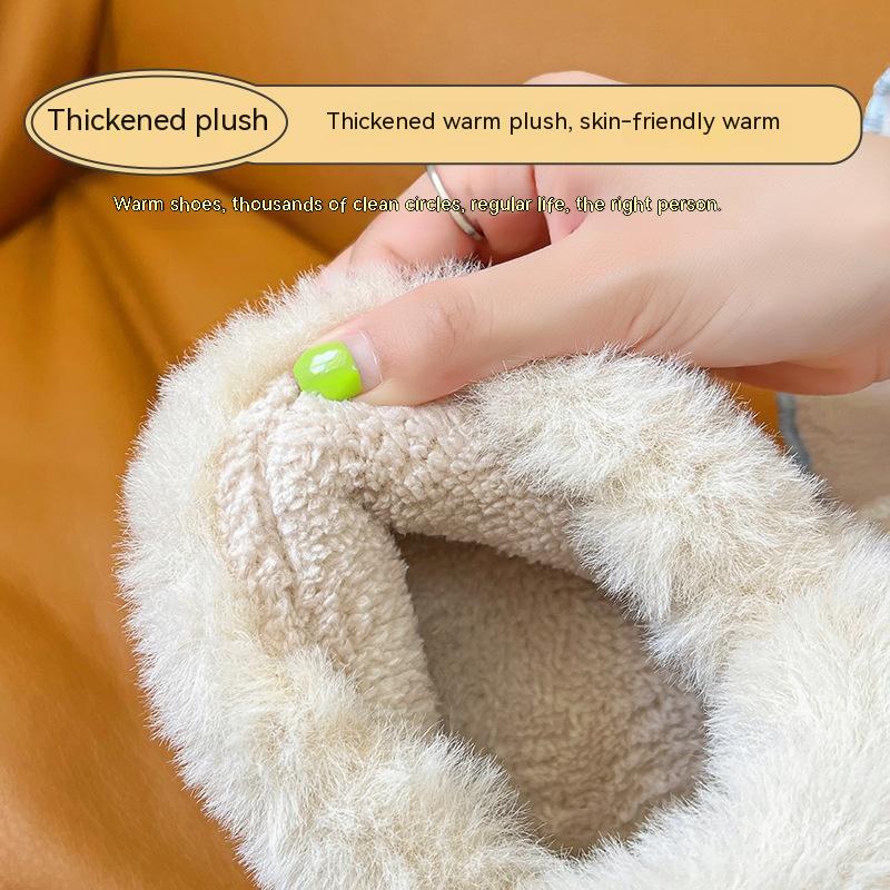 Adorable Plush Thickened Ankle Wrap Cotton Slippers