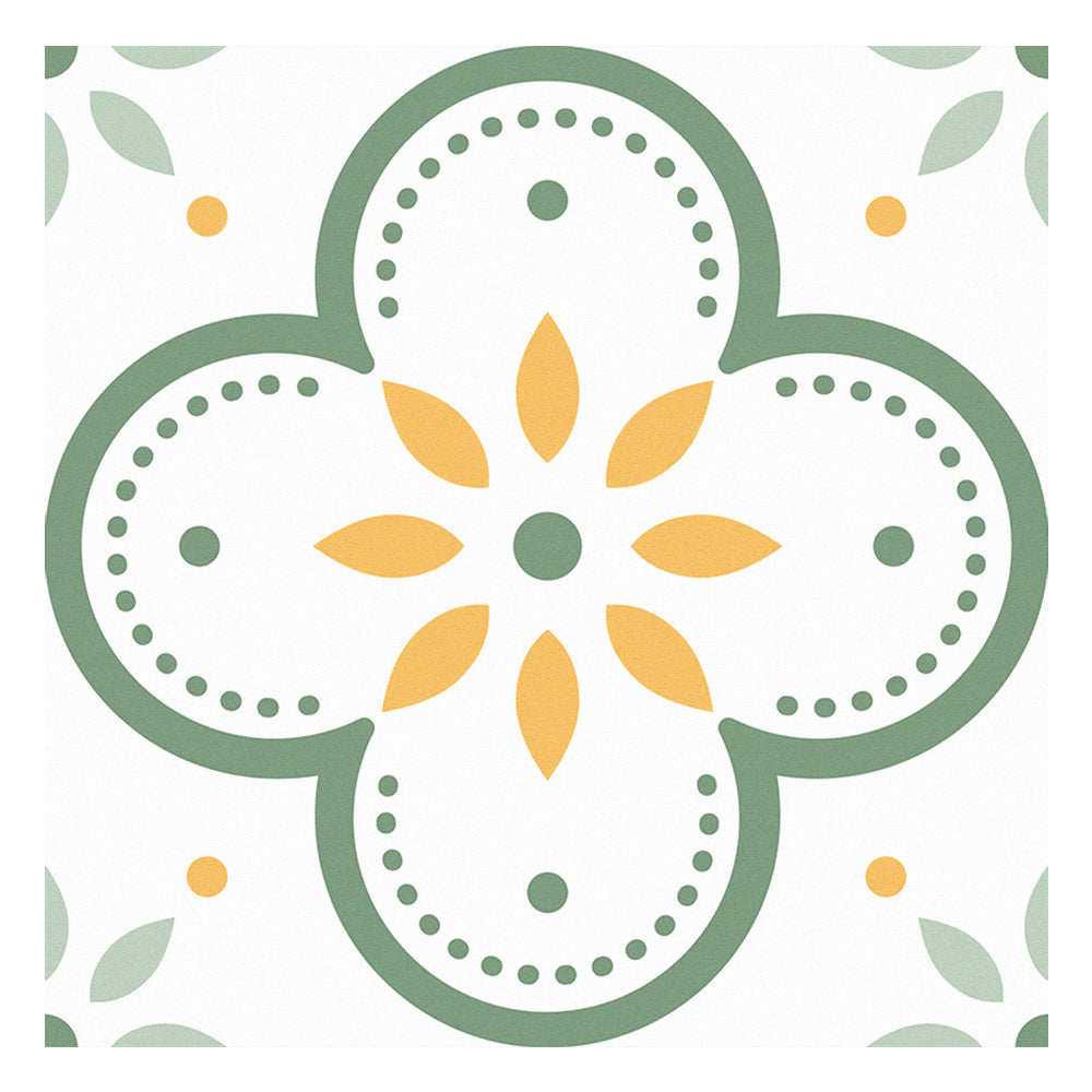 Green Flower Peel and Stick Vinyl Floor Tile Sticker