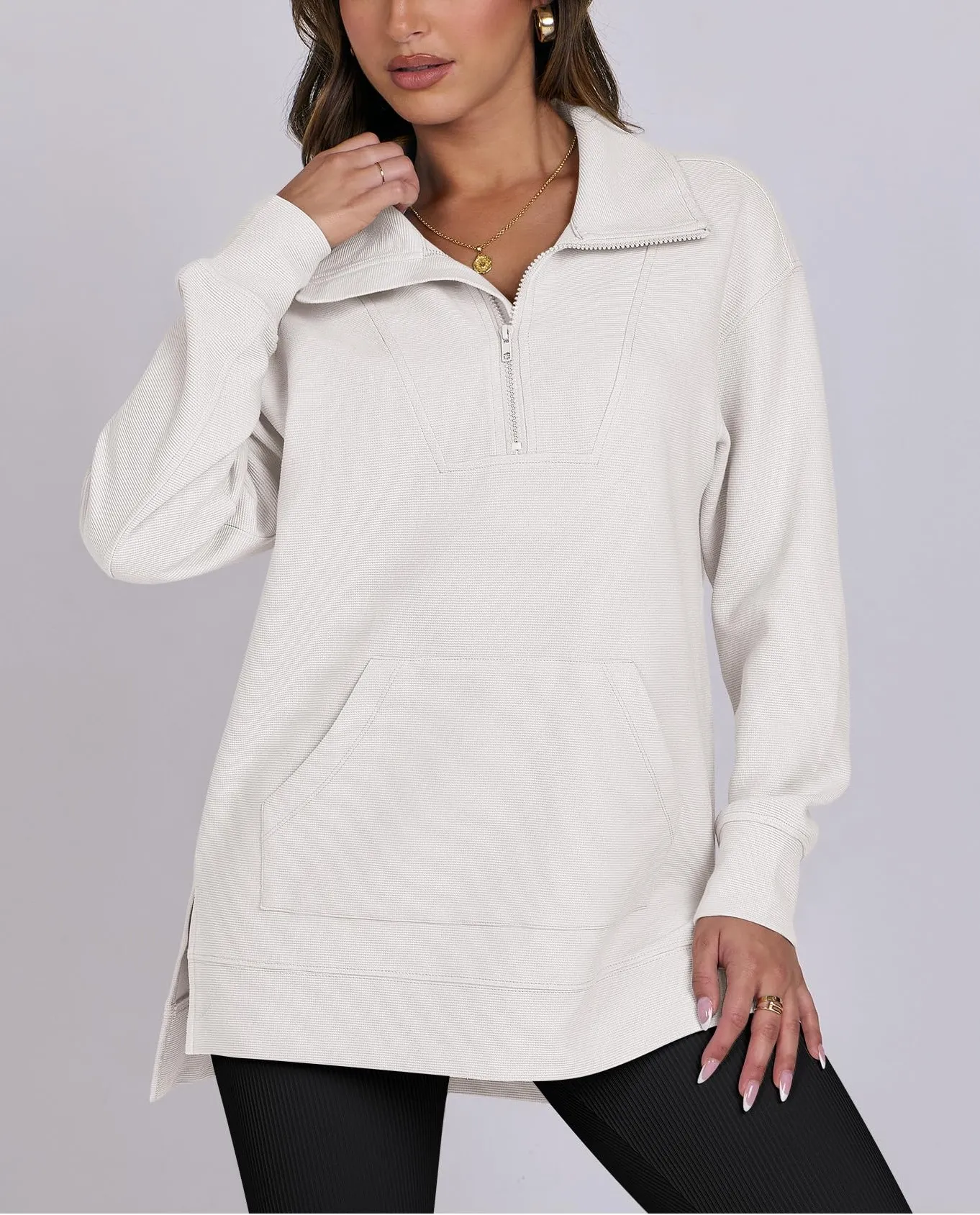 WOMEN'S QUARTER ZIP OVERSIZED KNIT PULLOVER (BUY 2 FREE SHIPPING)
