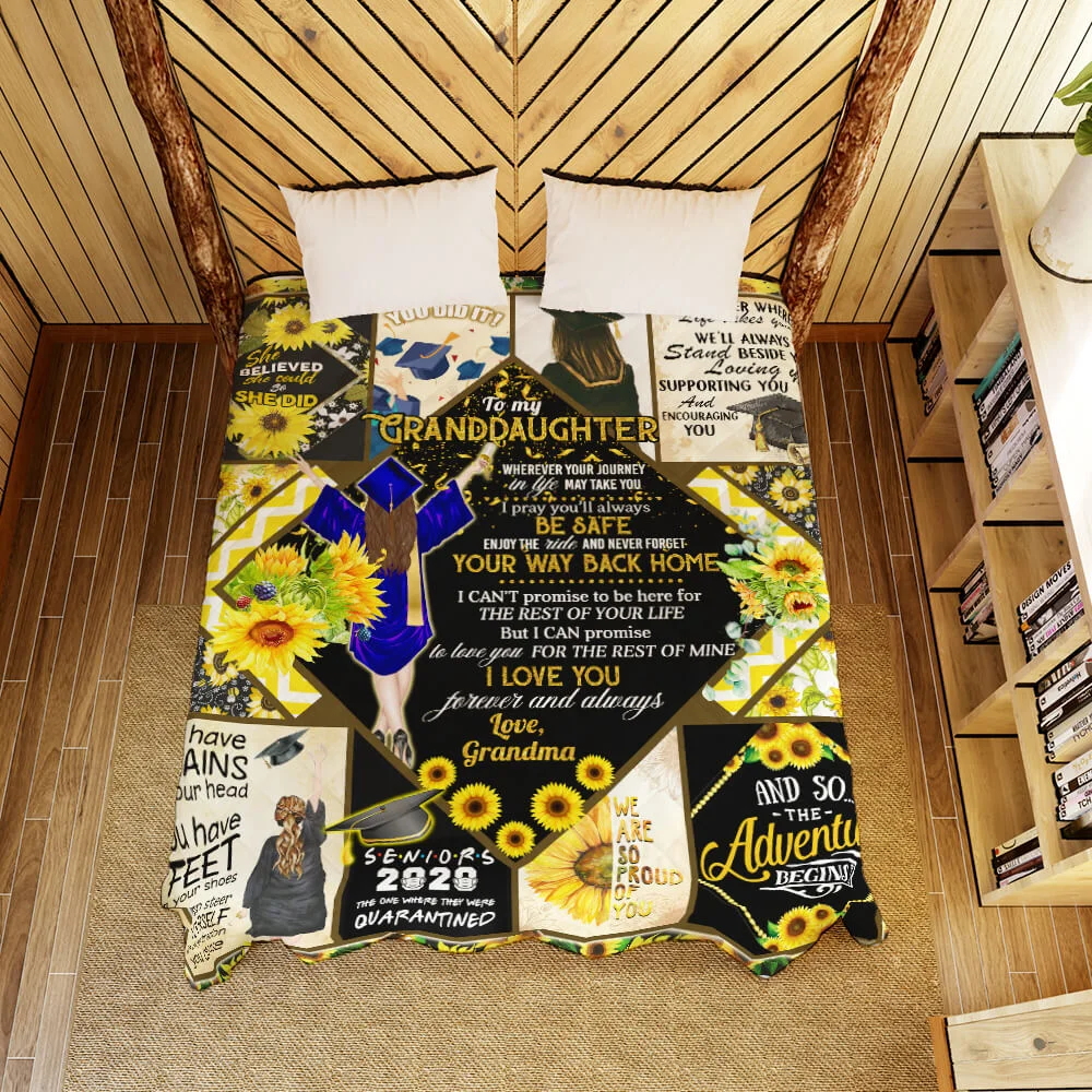 To Granddaughter. Sunflower. Senior Graduation Quilt Blanket