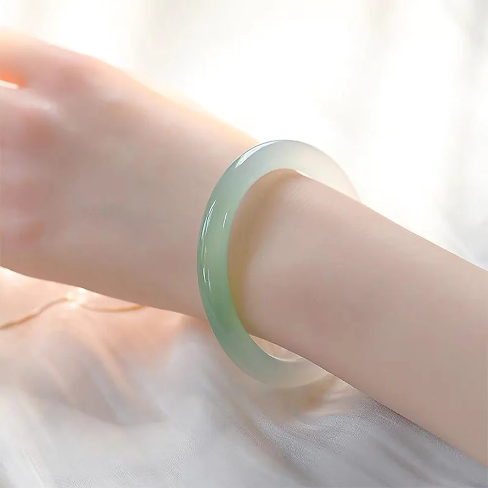 Natural Green Jade Women Bracelet High Quality Chalcedony 8mm Round Bangle Fine Jewelry Accessories Wedding Gift Free Shipping