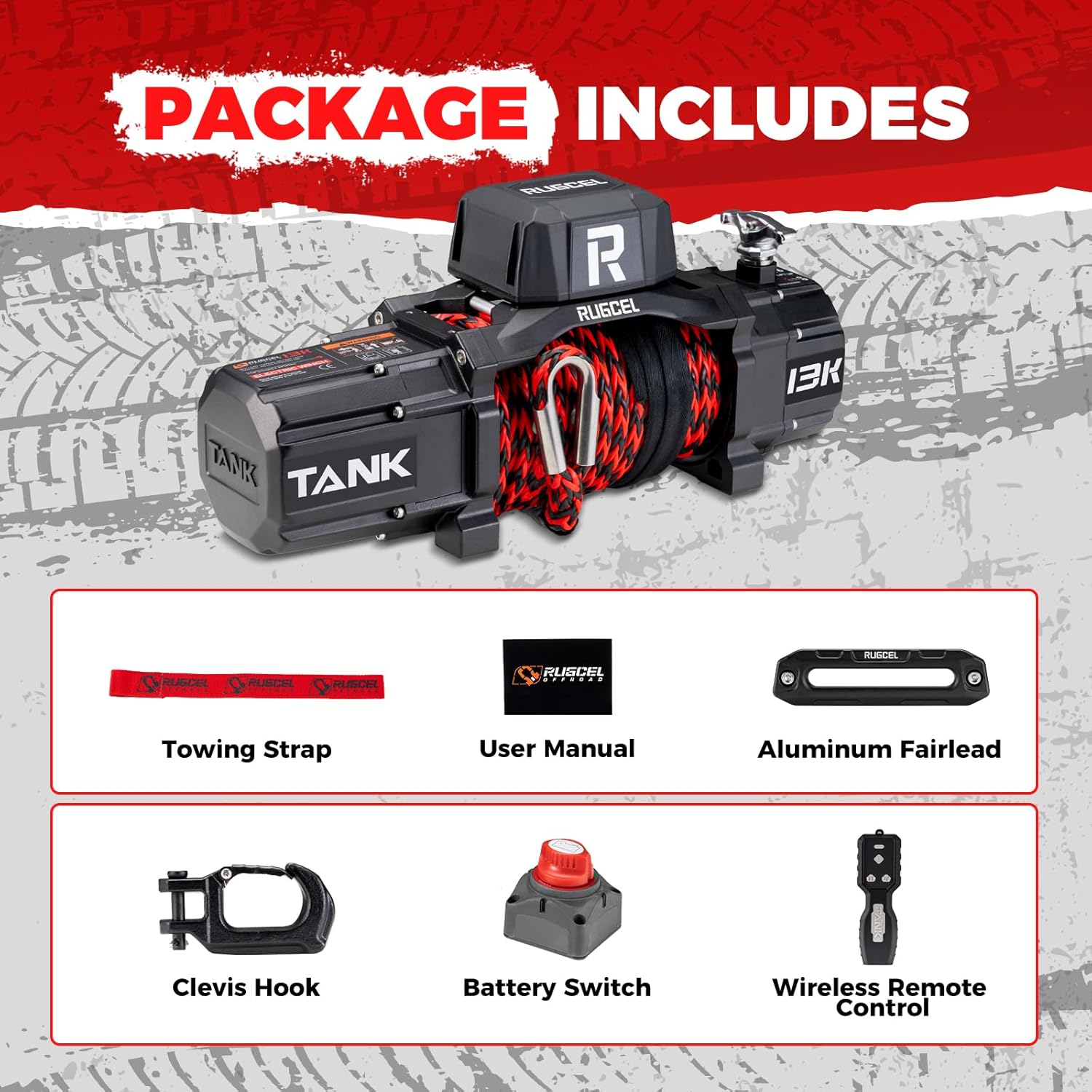 WINCH 13500lb Synthetic Rope Winch 12V Waterproof Electric Winch,2 in 1 Wireless Remote Control, for SUV, Truck & Trailer - TANK Series