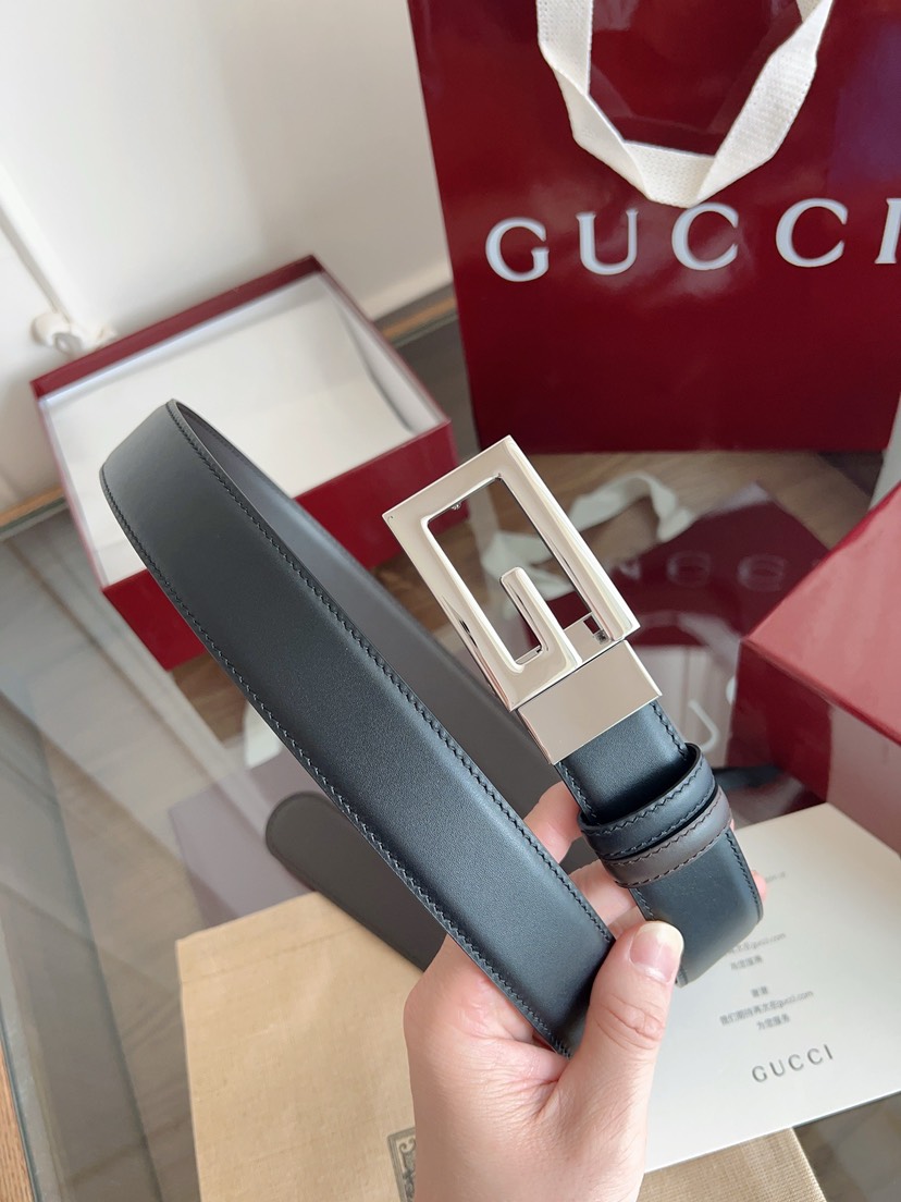 Gucci GG swivel buckle leather belt 3.5cm wide