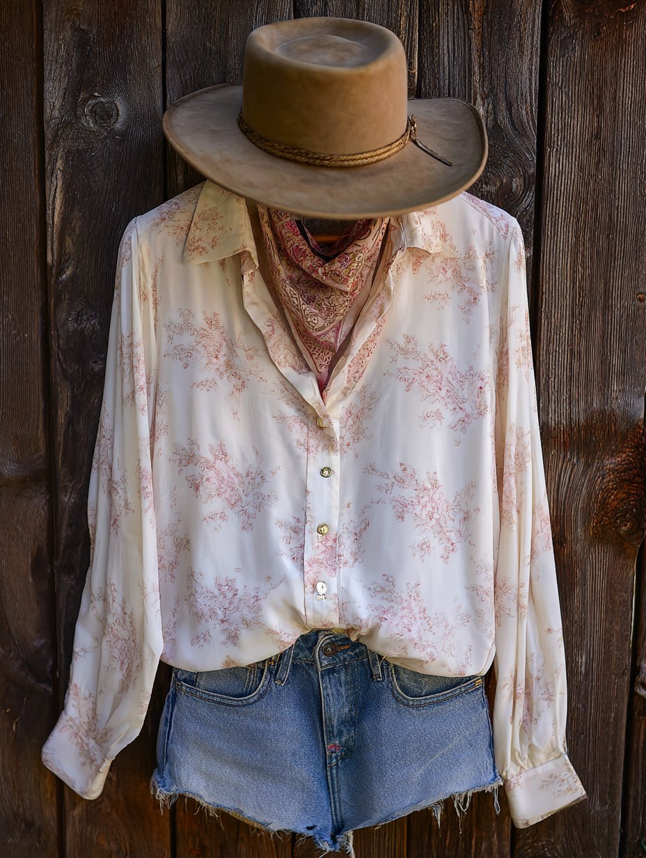 Women's Vintage Floral Western Long Sleeve Shirt