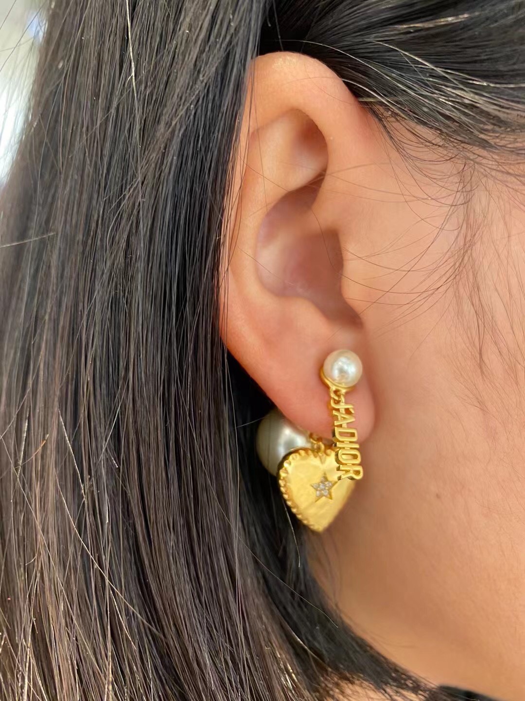 Dior Heart Pearl Earrings
