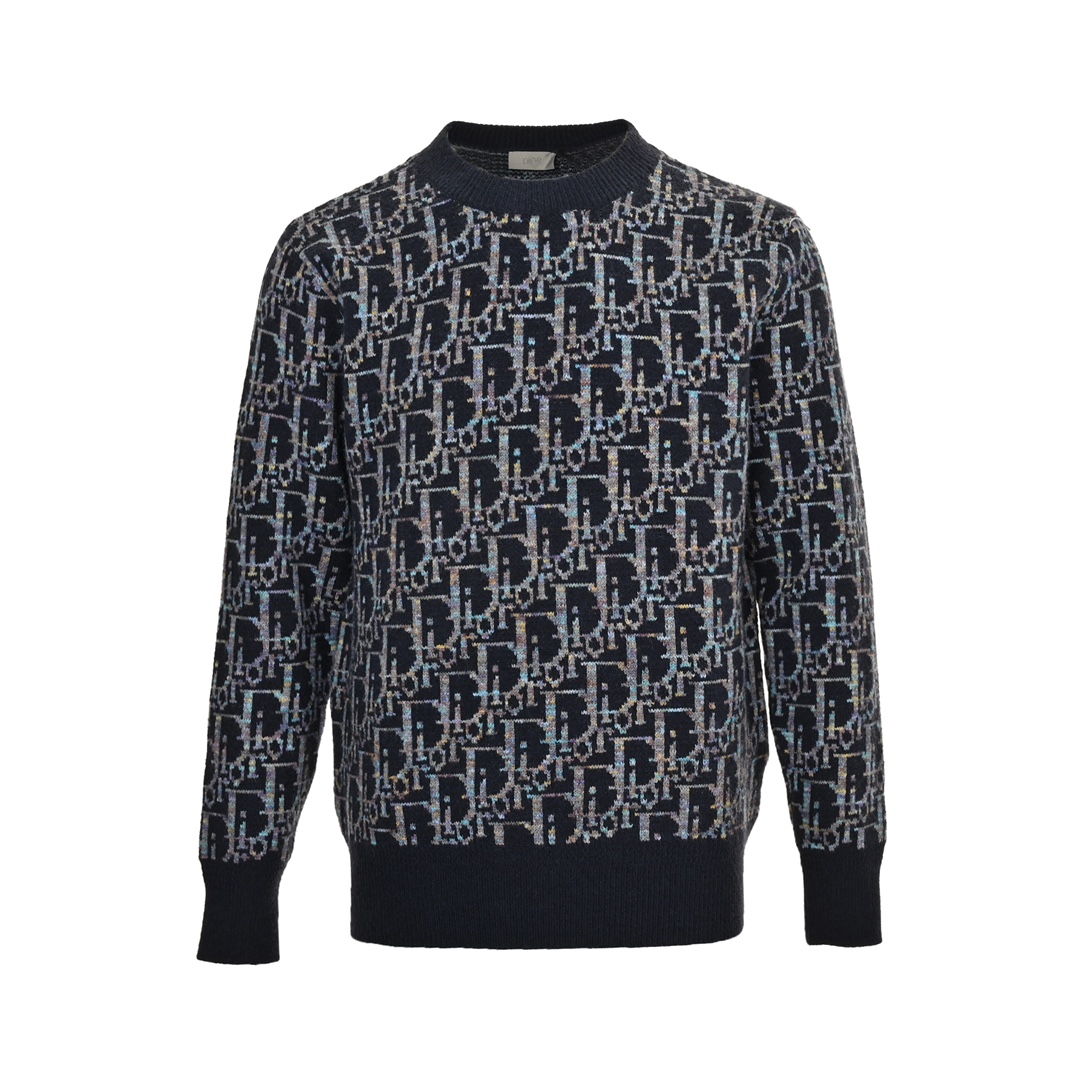 Dior 24Fw all-over monogram jacquard crew neck sweater