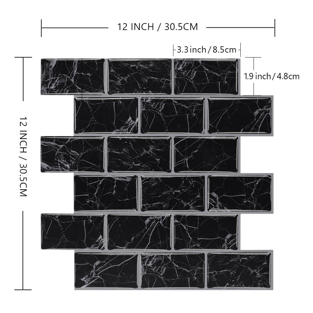 Black Marble Subway Peel and Stick Backsplash Tile - Thicker Design