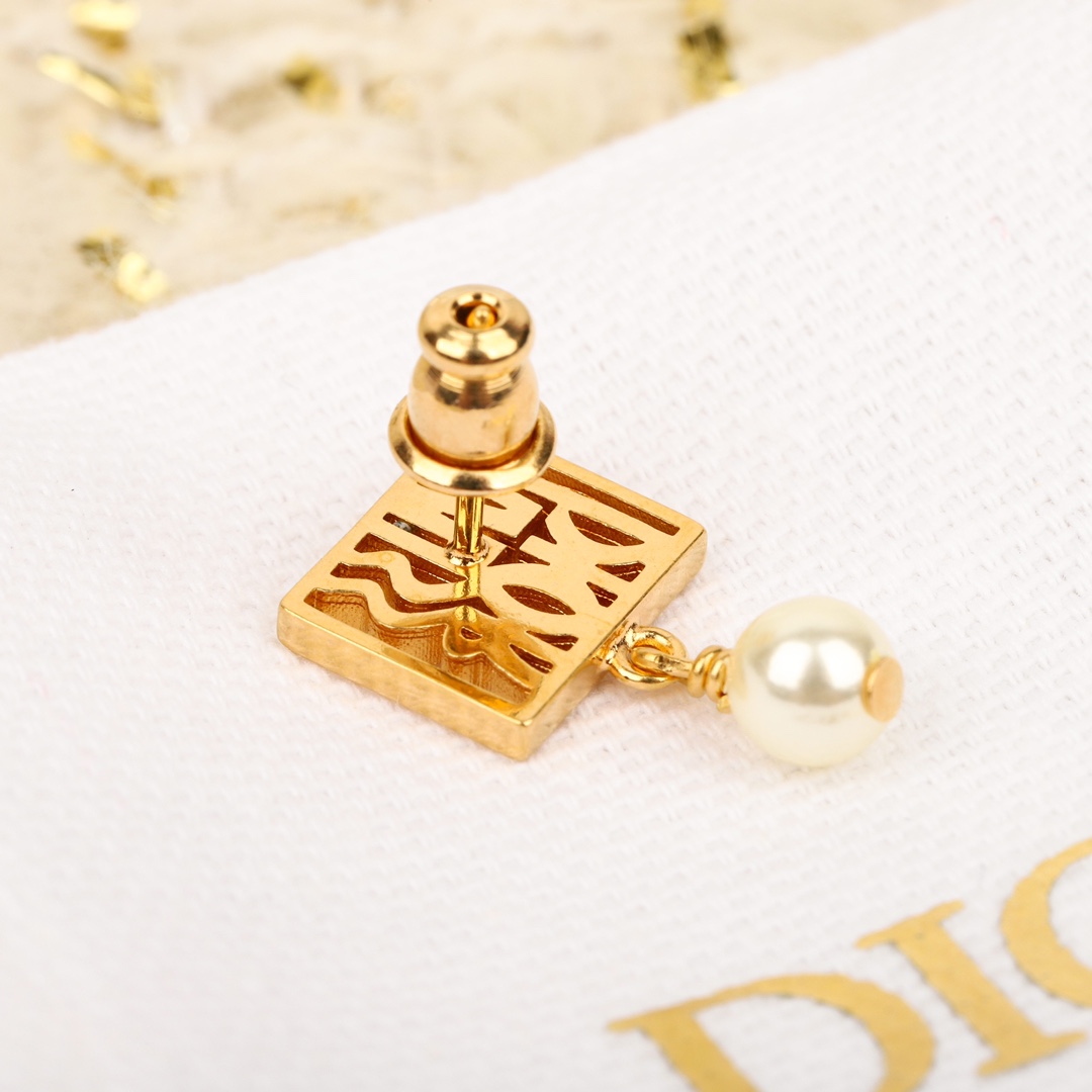 Dior Square Letter Pearl Earrings