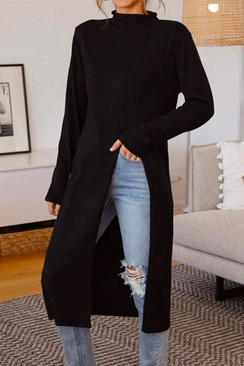 Heididress Solid Turtleneck Long Sleeve High Split Dresses
