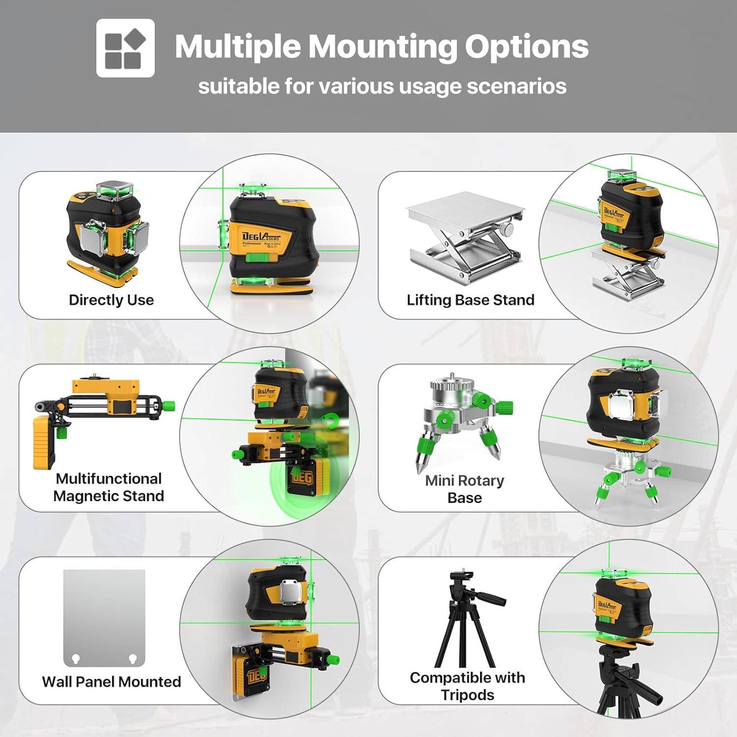 DEGLASERS Laser Level 360 Self Leveling 4x360 Green Cross Line Laser Level