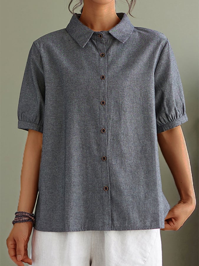 Women's Irregular Hem Round Neck Casual Cotton And Linen Shirt